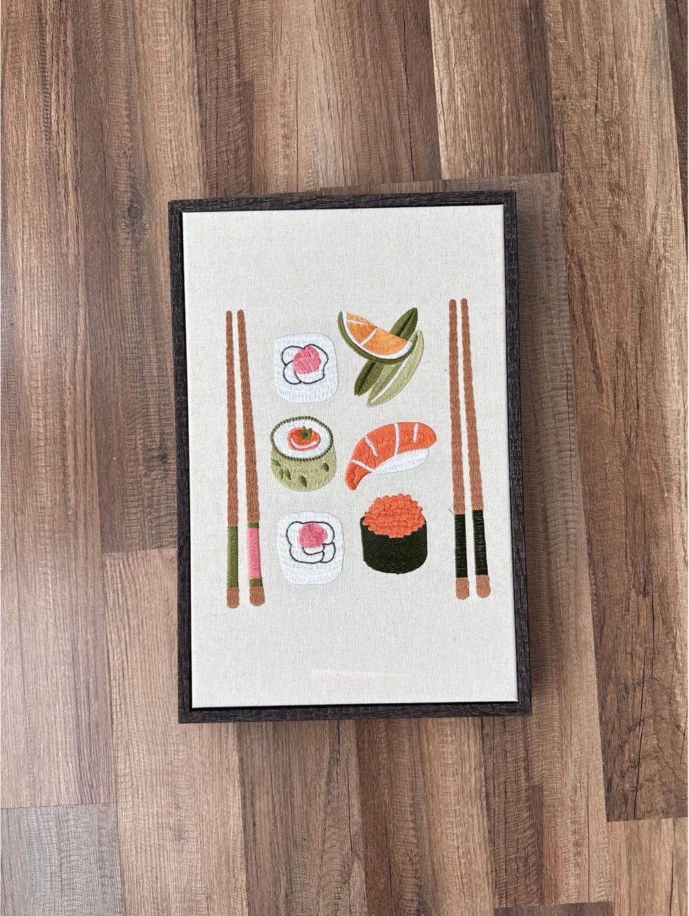 Framed Sushi Textile Art Embroidered Japanese Food Wall Decor 10x15